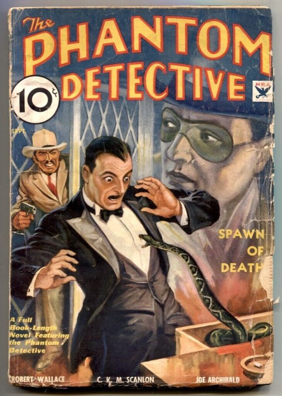 Pulp: Phantom Detective Pulp 9/1934- Snake Cover-Spawn of Death, raw, ungraded comic book — front cover