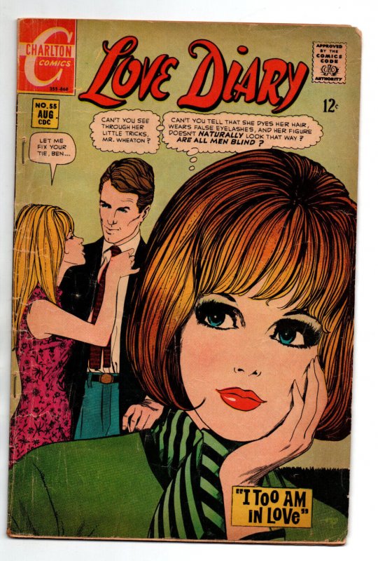 Love Diary #55 (Charlton Comics, 1968), raw comic book in VG condition — front cover