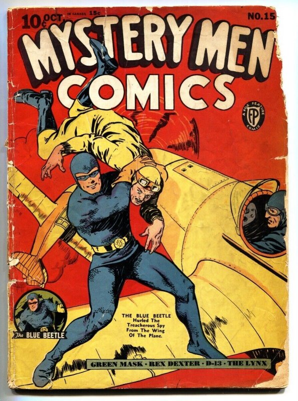 Mystery Men #15 (1940), raw, ungraded comic book — front cover