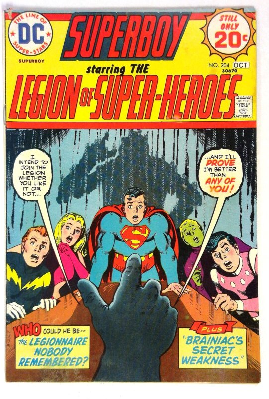 Superboy #204 (DC Comics, 1974), raw comic book in VG condition — front cover