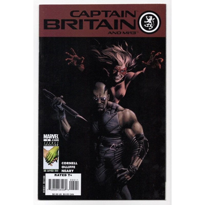 Captain Britain and MI 13 #5 (Marvel Comics, 2008), raw comic book in VF+ 8.5 condition — front cover
