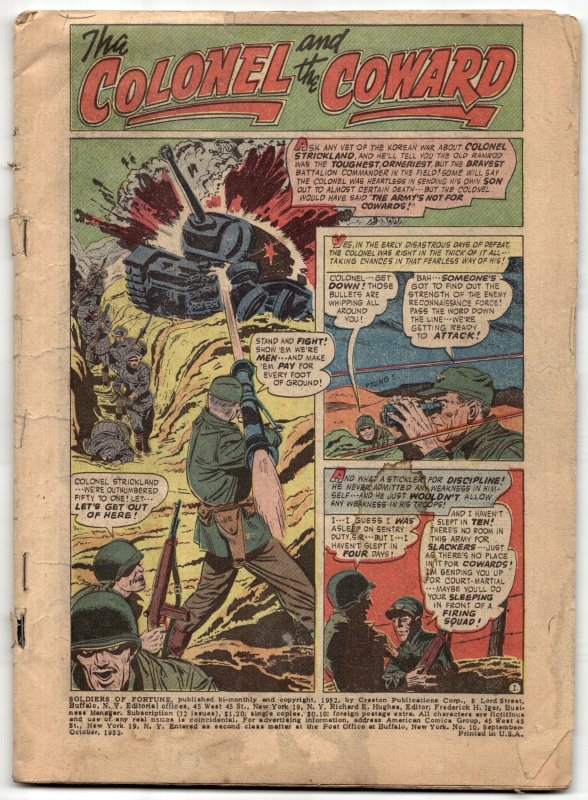 Soldiers of Fortune #10 (1952), raw, ungraded comic book — front cover