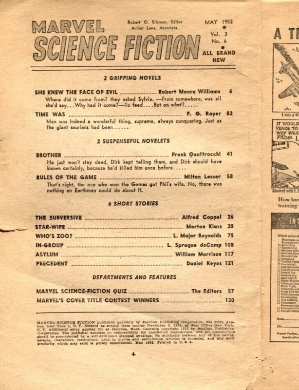 Marvel Science Stories # - 1952 - Stadium - P - Comic Book (Marvel Comics, 1952), raw, ungraded comic book — front cover