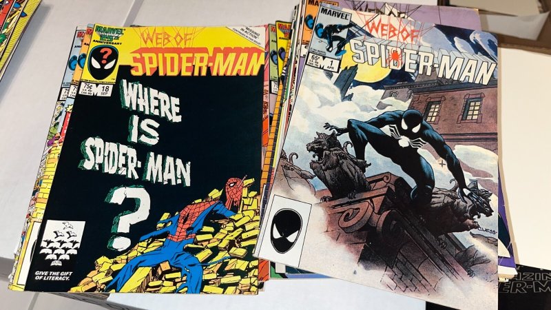 Web of Spider-Man (1984) Lot, Complete Series Set W/Issue #s 1-129, Has 118 (Marvel Comics, 1984), raw, ungraded comic book — front cover
