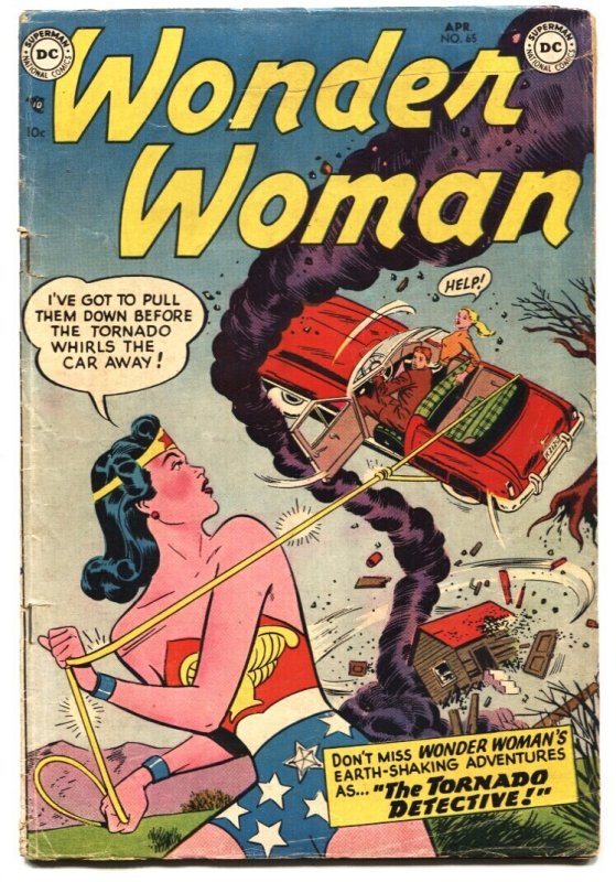 Wonder Woman #65-1954-Dc-Tornado-Easter Island-Vg (DC Comics), raw comic book in VG condition — front cover