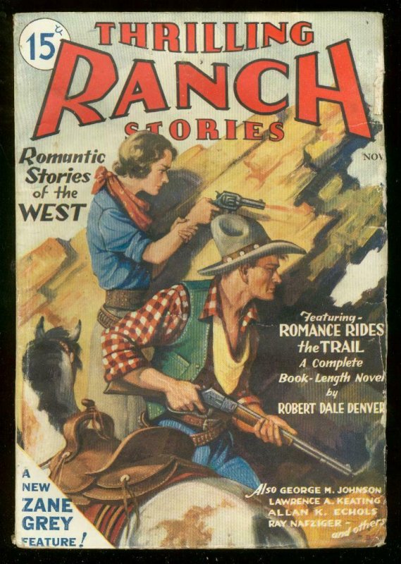 Thrilling Ranch Stories Pulp #1 (1933), raw comic book in VG condition — front cover