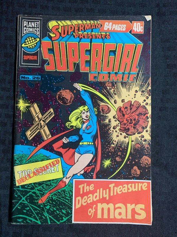 Vintage Superman Presents Supergirl Comic Planet Comics #26, raw comic book in VG+ 4.5 condition — front cover