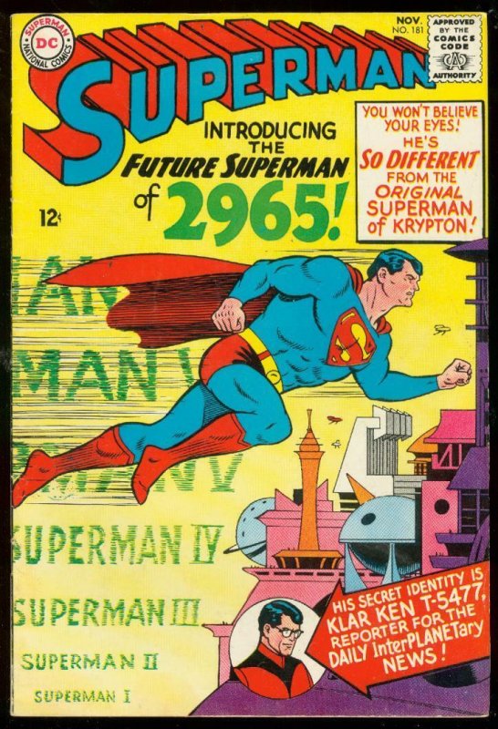 Superman #181 (DC Comics, 1965), raw comic book in VG condition — front cover