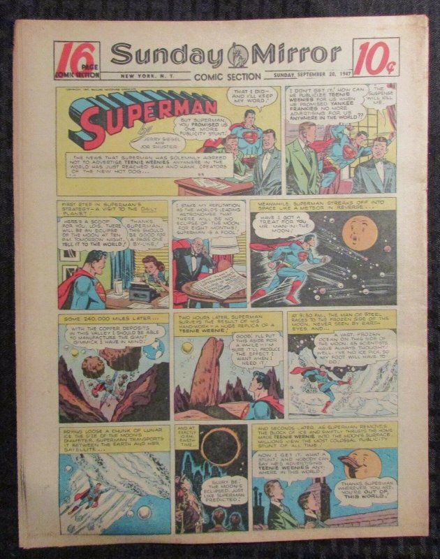 1947 Sept 28 Sunday Mirror Comic Section VG+ 4.5 Superman / Joe Palooka 16pgs (1947), raw comic book in VG+ 4.5 condition — front cover