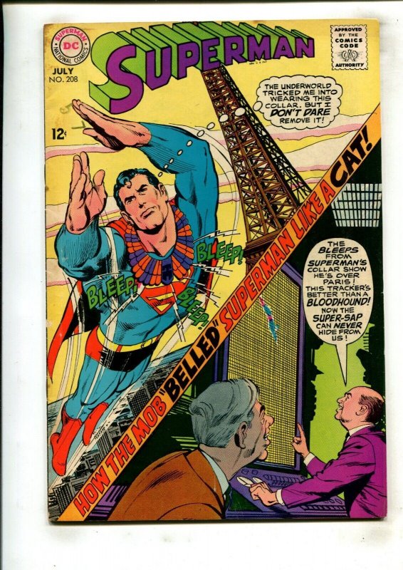 Superman #208 (DC Comics, 1968), raw comic book in 4.5 condition — front cover