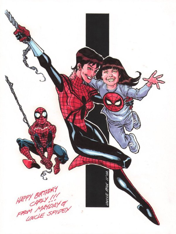 Spider-Girl & Spider-Man Painted Art - Signed Art by Ron Frenz, raw, ungraded comic book — front cover