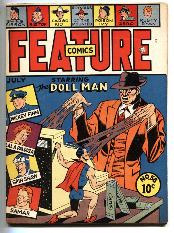 Feature Comics #58 (1942), raw, ungraded comic book — front cover