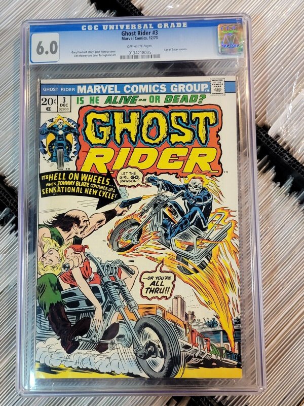 Ghost Rider #3 (Marvel Comics, 1973), CGC 6.0 graded comic book, Universal Blue label — front cover in its holder