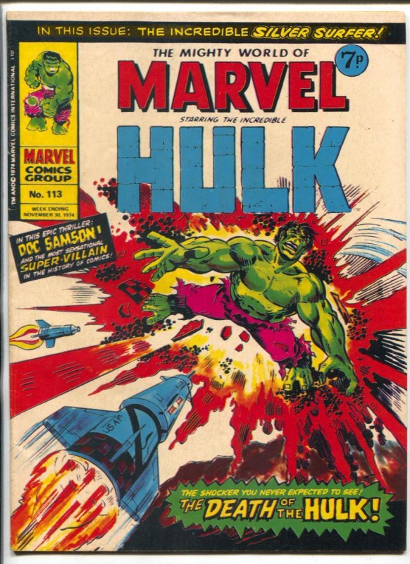 Mighty World of Marvel #113 (1974), raw comic book in VG condition — front cover