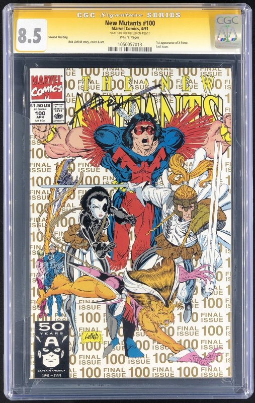 The New Mutants #100 (Marvel Comics, 1991), CGC 8.5 graded comic book, Signature Series label — front cover in its holder