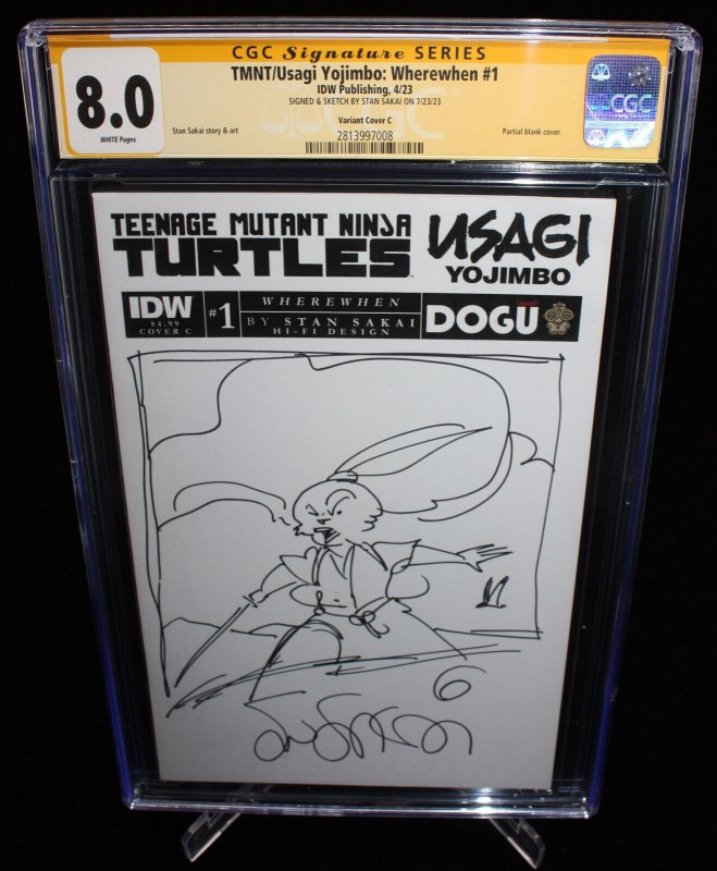 TMNT/Usagi Yojimbo: Wherewhen #1 (2023), CGC 8.0 graded comic book, Universal Blue label — front cover in its holder