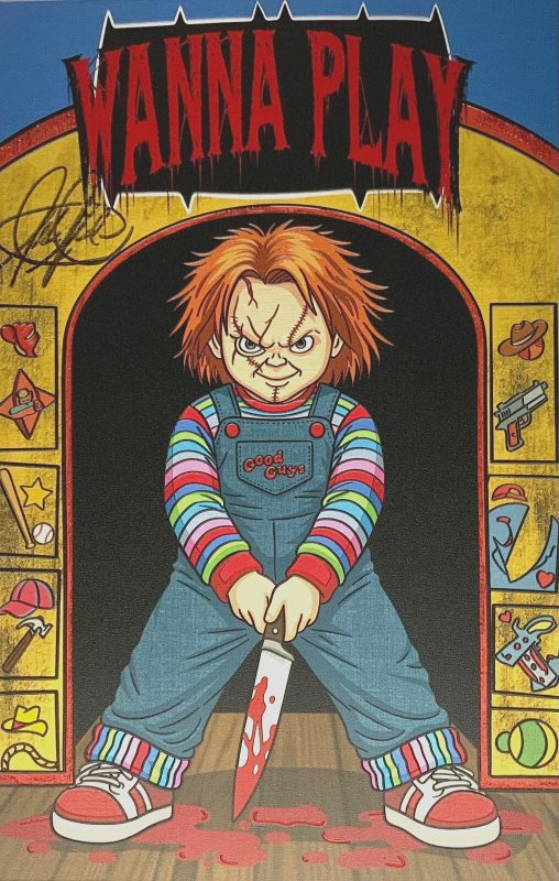 Chucky Tribute Batman Wanna Play Fan Expo Dallas Scott “metal’’ Cover Signed Coa, raw, ungraded comic book — front cover