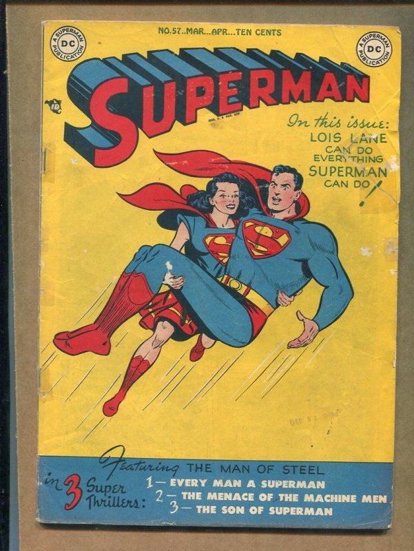 Superman #57 (DC Comics, 1949), raw, ungraded comic book — front cover