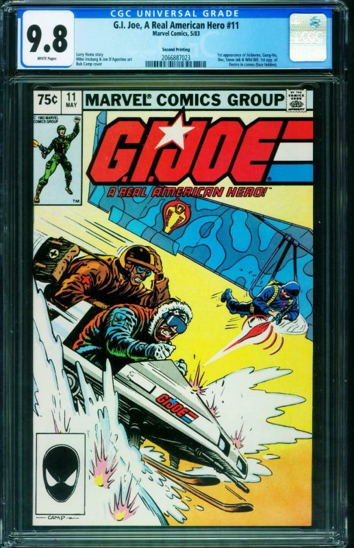 G.I. Joe Real American Hero #11, CGC 9.8 graded comic book, Universal Blue label — front cover in its holder