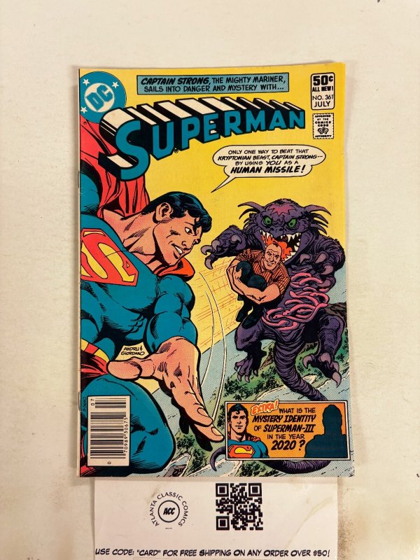 Superman #361 (DC Comics, 1981), raw comic book in FN condition — front cover