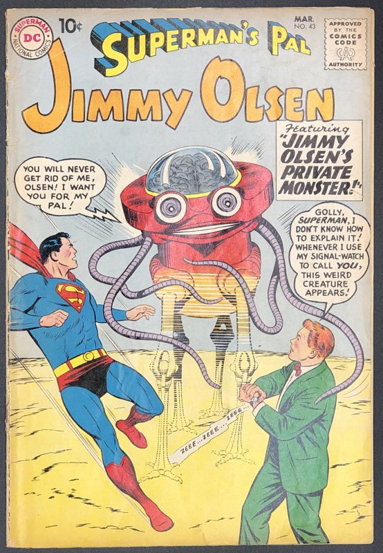 Superman's Pal, Jimmy Olsen #43 (DC Comics, 1960), raw, ungraded comic book — front cover
