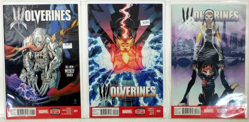 Wolverines Lot of 3 #1, 2, 3 (2015) Marvel 1st Print Comic Books (Marvel Comics, 2015), raw, ungraded comic book — front cover