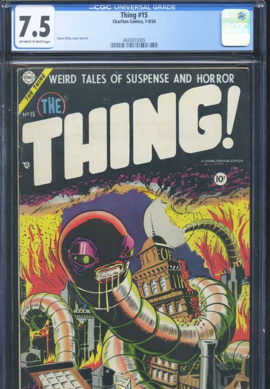 Thing! #15, CGC 7.5 graded comic book, Universal Blue label — front cover in its holder