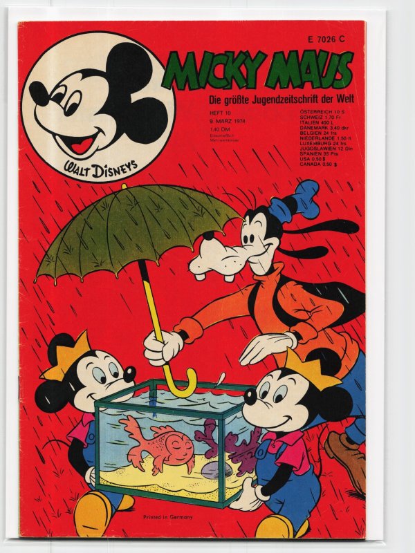 Micky Maus #10 (1974), raw, ungraded comic book — front cover