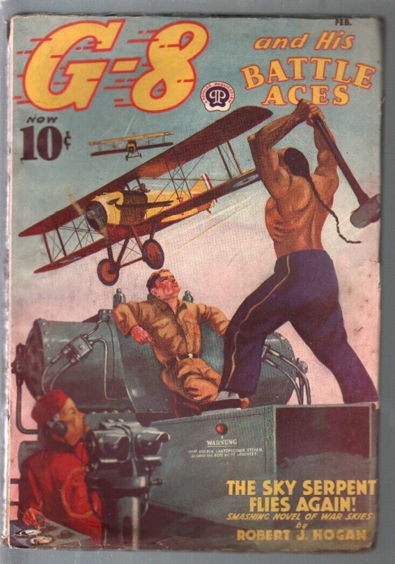 G-8 and His Battle Aces 2/1939-Hero Pulp-Chu Lung-Sky Serpent-VG, raw comic book in VG condition — front cover