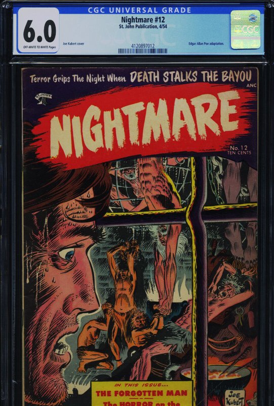 Nightmare #12 (St. John Publications), CGC 6.0 graded comic book, Universal Blue label — front cover in its holder