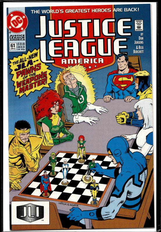 Justice League America #61 (1992), raw, ungraded comic book — front cover