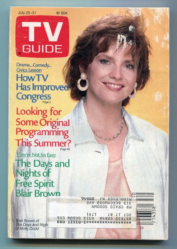 MAG: TV Guide-Blair Brown-Philadelphia Edition-July 1987-VG (1987), raw comic book in VG condition — front cover