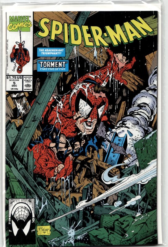Spider-Man #5 (Marvel Comics, 1990), raw, ungraded comic book — front cover