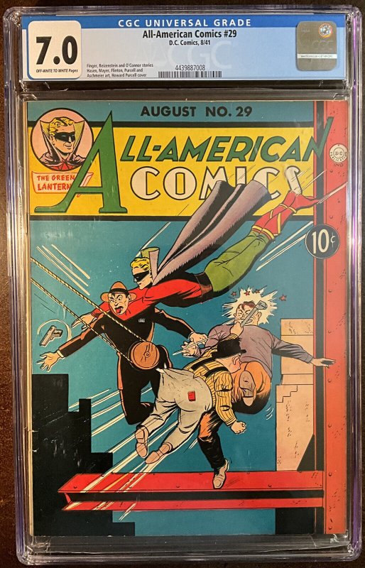 All-American Comics #29 (DC Comics), CGC 7.0 graded comic book, Universal Blue label — front cover in its holder