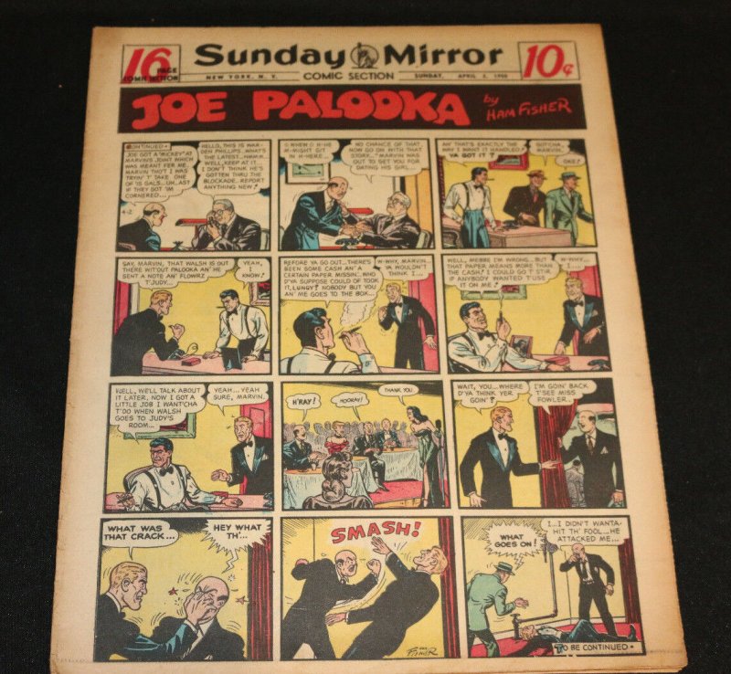 1950 Sunday Mirror Weekly Comic Section April 2nd (F+) Superman Action (1950), raw, ungraded comic book — front cover
