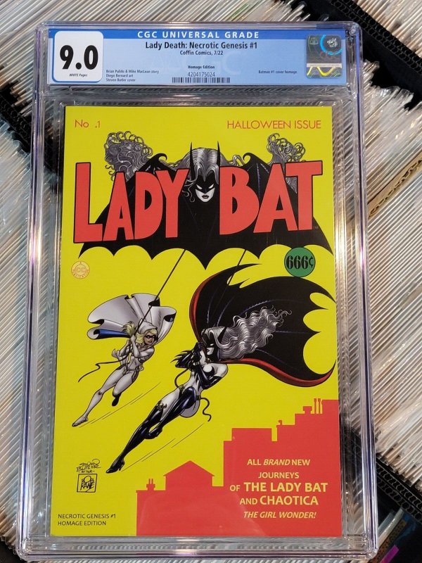 Lady Death Necrotic Genesis #1 (Coffin Comics, 2022), CGC 9.0 graded comic book, Universal Blue label — front cover in its holder
