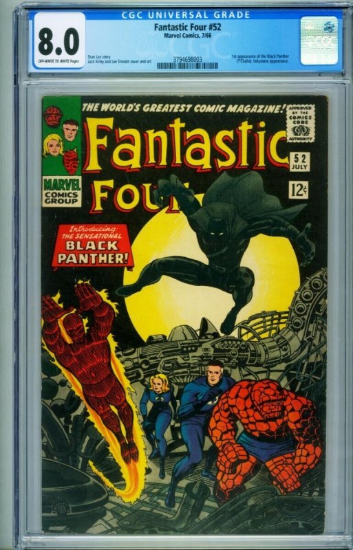 Fantastic Four #52 (Marvel Comics), CGC 8.0 graded comic book, Universal Blue label — front cover in its holder