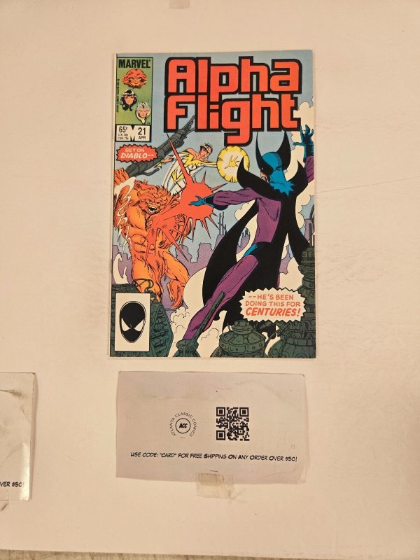 Alpha Flight #21 (Marvel Comics, 1985), raw comic book in VF condition — front cover