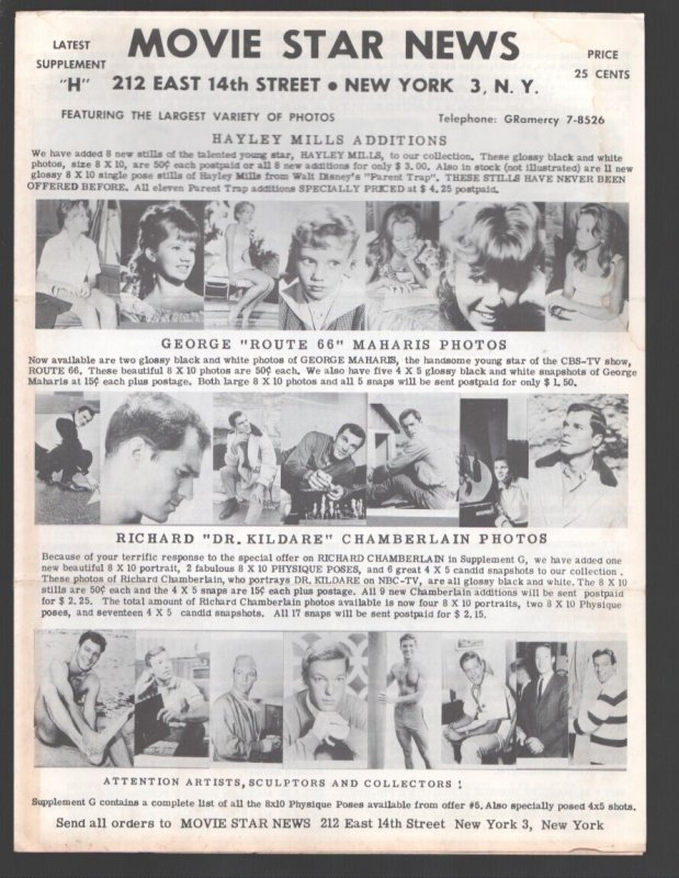 Movie Star News Mail Order Sales Catalog Supplement #H 1960's-Irving Klaw-8 X... (1960), raw, ungraded comic book — front cover