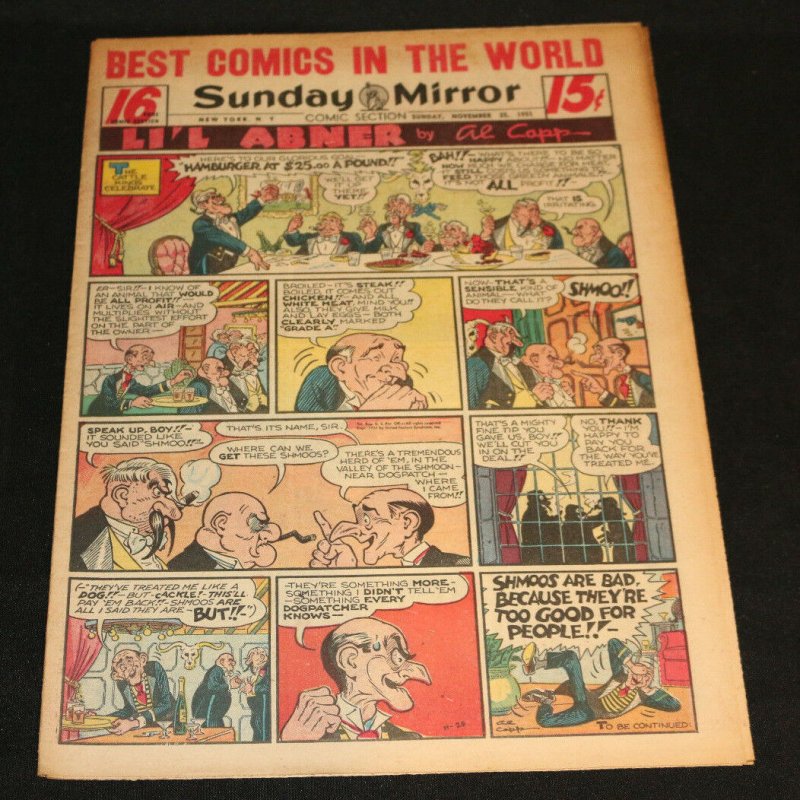 1951 Sunday Mirror Weekly Comic Section November 25th (VF) Superman Schmoo (1951), raw comic book in VF condition — front cover
