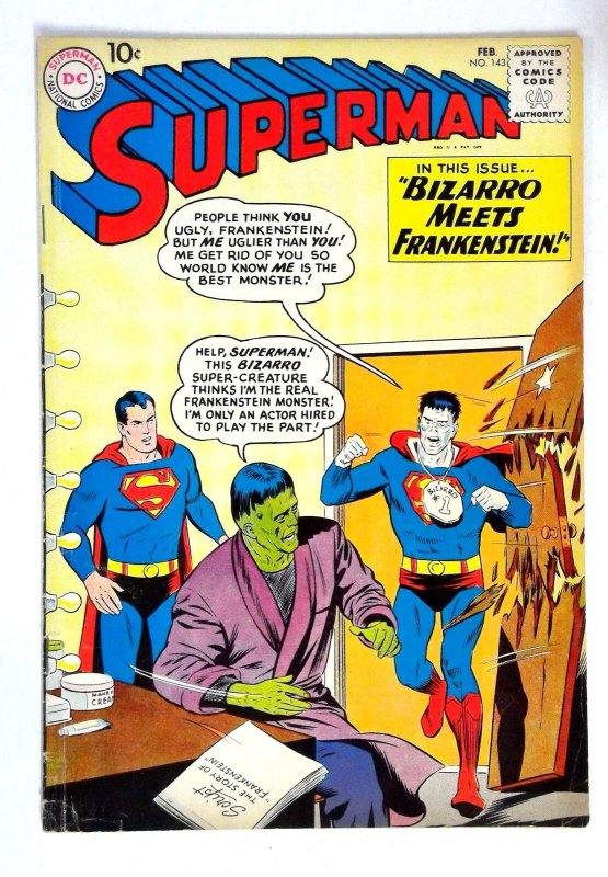 Superman #143 (DC Comics, 1961), raw comic book in VG condition — front cover
