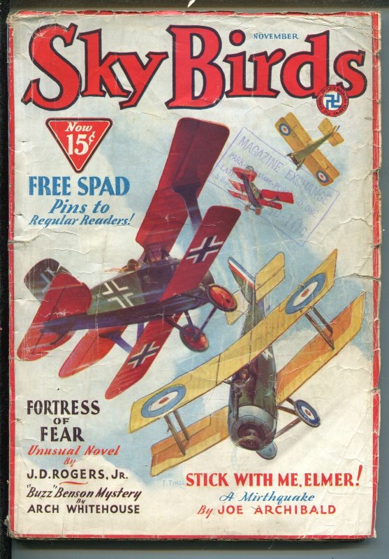 Sky Birds 11/1932-WWI Air Pulp-Buzz Benson Story-Arch Whitehouse VG-, raw comic book in VG- condition — front cover