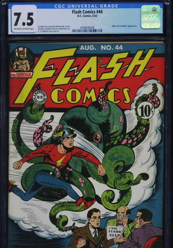 Flash Comics #44 (DC Comics), CGC 7.5 graded comic book, Universal Blue label — front cover in its holder
