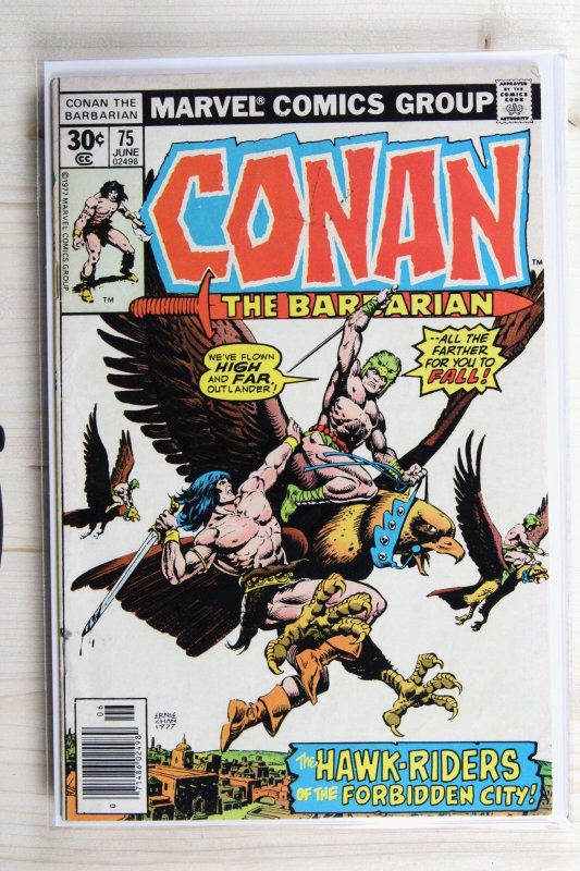 Conan the Barbarian #75 (Marvel Comics, 1977), raw comic book in FN 6.0 condition — front cover
