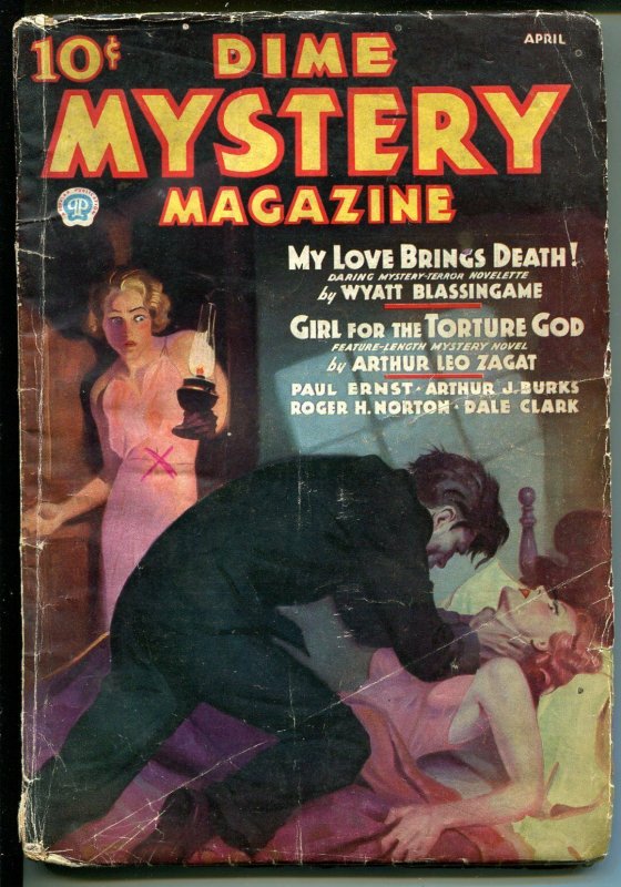 Dime Mystery 4/1936-brutal Strangulation-terror-weird Menace-torture-GOOD/VG, raw comic book in VG condition — front cover