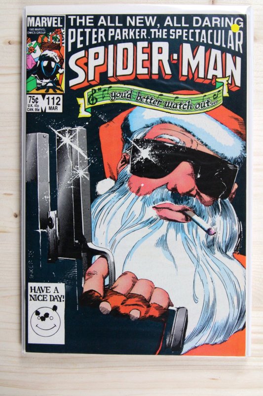 The Spectacular Spider-Man #112 (Marvel Comics, 1986), raw comic book in NM 9.4 condition — front cover