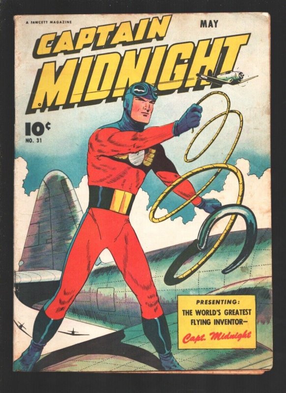 Captain Midnight #31 (Fawcett Publications, 1945), raw comic book in FN- condition — front cover