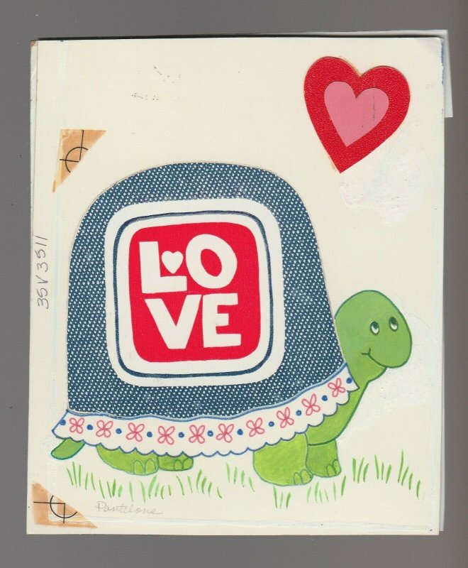 Valentine Cartoon Turtle with Love on Shell 4.5x5.5" Greeting Card Art #V3511, raw comic book in 4.5 condition — front cover