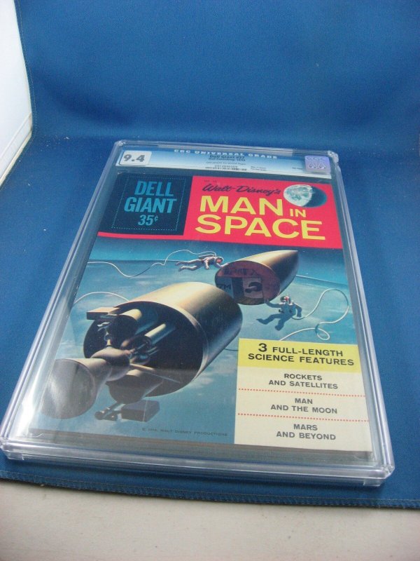 Man in Space Dell Giant #27 (1959), CGC 9.4 graded comic book, Universal Blue label — front cover in its holder