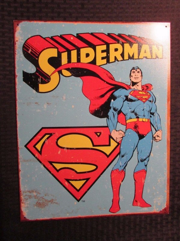 Superman Retro Tin Metal Sign Vf/nm 9.0 12.5x13", raw comic book in VF/NM 9.0 condition — front cover